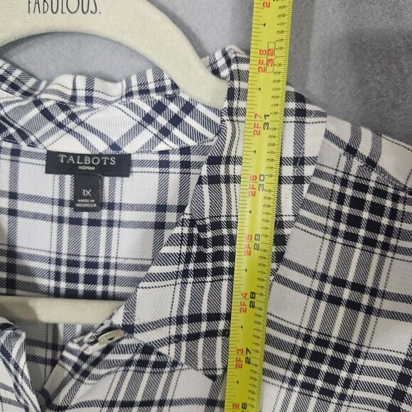 Talbots 1X Plaid Button Up Tunic Legnth Shirt Back Button Details - Picture 7 of 8